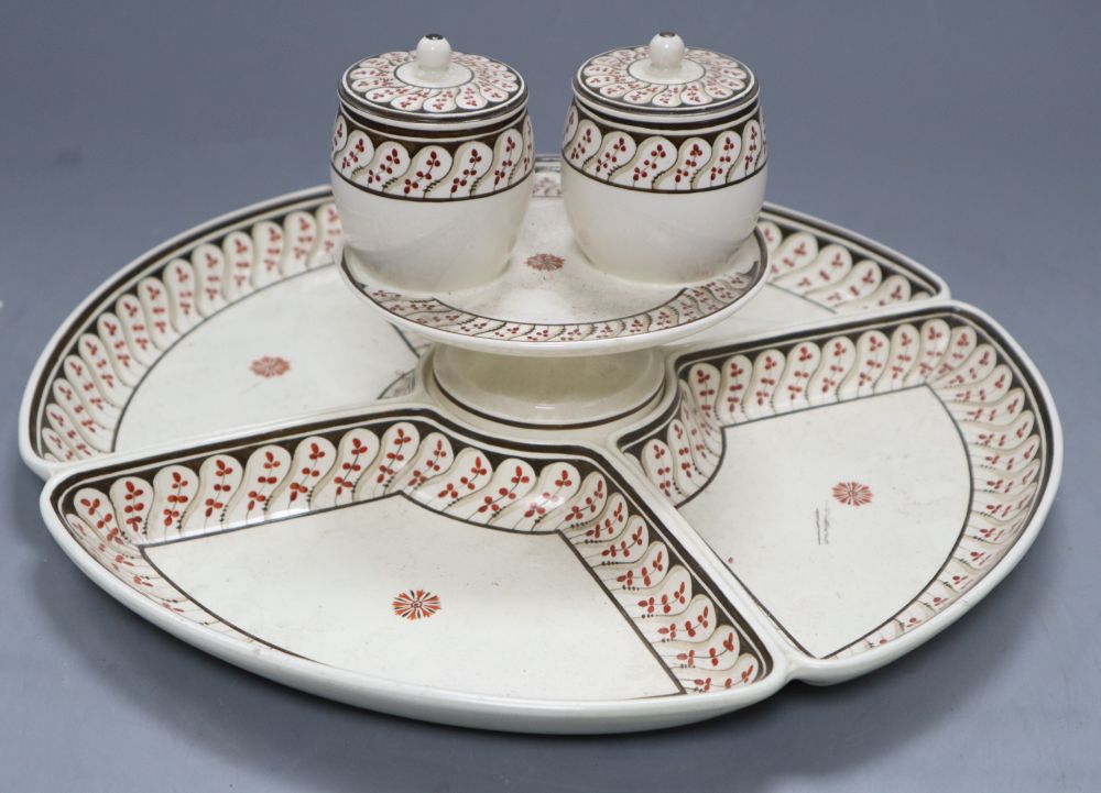 A Wedgwood creamware supper set with separate lidded pots and stand, c.1800